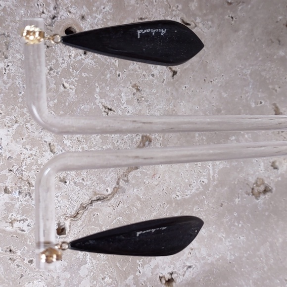 Vintage Richard J Barile Black Coral Earrings w/14k Gold Trim - Picture 3 of 9